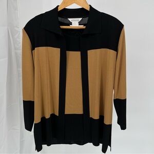 Misook Womens Jacket Shell Set Size S Black Gold Knit Cardigan Tank Top